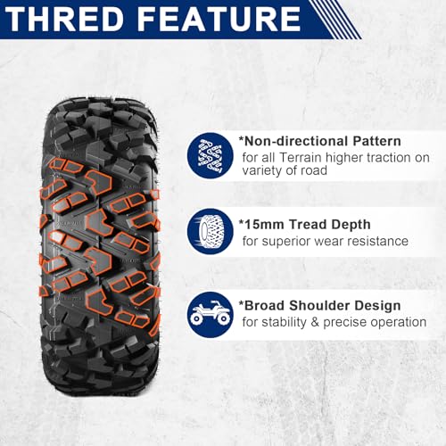MaxAuto AT25x10-12 ATV UTV Tires, 25x10x12 All Terrain Sport ATV Tires for All Trail Tire, 25 10 12 Mud Sand Off-Road Tire, 6PR Tubeless, 2 Pack