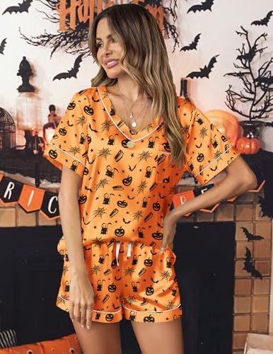 Image of Ekouaer Silk Pajama for Women Short Sleeve Satin Pj Set Two Piece Soft Sleepwear Loungewear S-XXL