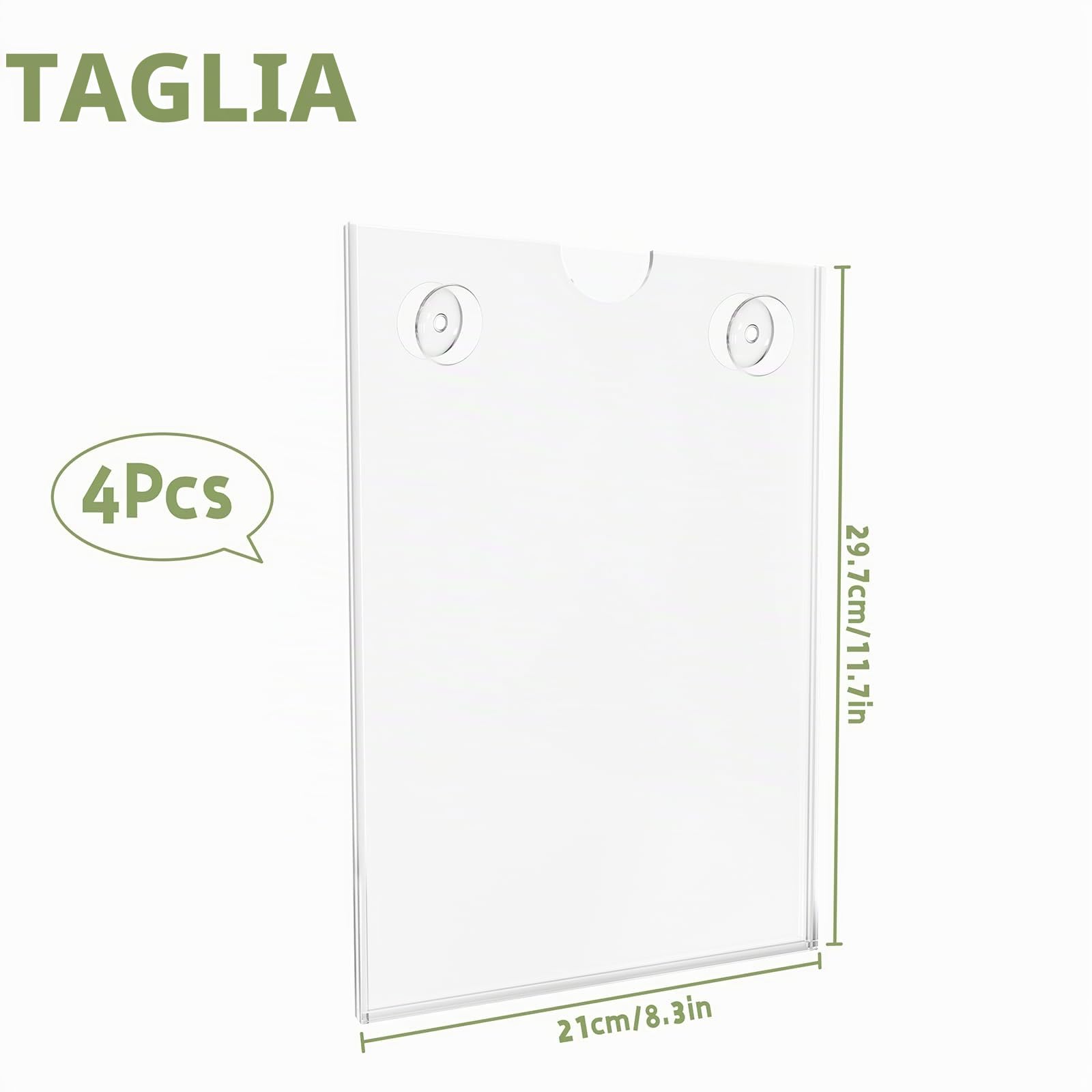 4 supporti per targa da parete in acrilico A4, con ventose, per finestra, in acrilico, trasparente, per informazioni, foglie, 29,7 x 21 cm