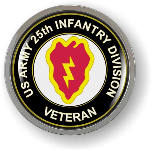 Image of 25th Infantry Division US Army Veteran CAR Emblem Badge Chrome Metal Bezel | Official U.S. Army Licensed Product, 3D Domed, Tropic Lightning Sticker, made by BestLicensePlateFrames