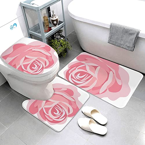 ARLTTH Badematte Mit Marmorstruktur, 3-teiliges Badezimmerteppich, Rutschfester Und Weicher, Saugfähiger Polyester-Teppich, U-förmiger Konturteppich Und Toilettendeckelbezug (Rose)