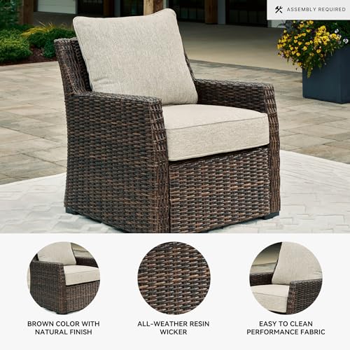 Image of Signature Design by Ashley Brook Ranch Casual Nuvella Weather Resistant Fabric Outdoor Lounge Chair with Cushion, Dark Brown & Beige