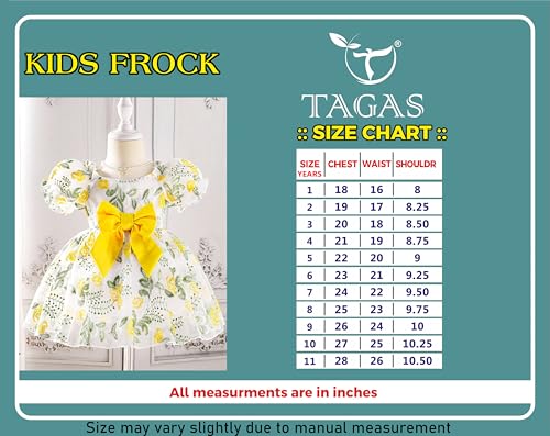 Image of Tagas Girls' Knee-Length Dress|Elegant Floral Embroidered Baby Girl Party Dress with Bow|Soft Net Layered Frock for Birthday, Wedding & Festive Occasions|Comfortable & Stylish