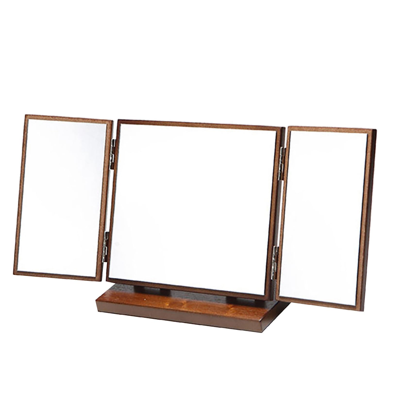 Miroir sculpté bois marron maquillage pliable 3 faces surface claire bureau
