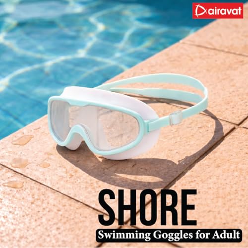 Image of AIRAVAT Shore swimming goggles, polycarbonate goggles, No Leaking Anti-Fog Pool Goggles for Adult Men Women Youth, UV Protection, 180 Clear Vision, Free size (White Combo)