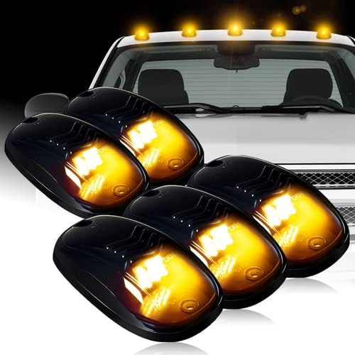5 Pieces Roof Top Cab Light 9-LED Marker Running Strobe Light Set Kit Compatible with SUV RV Jeep Pickup Truck Vehicle (Smoke Lens Amber LED)