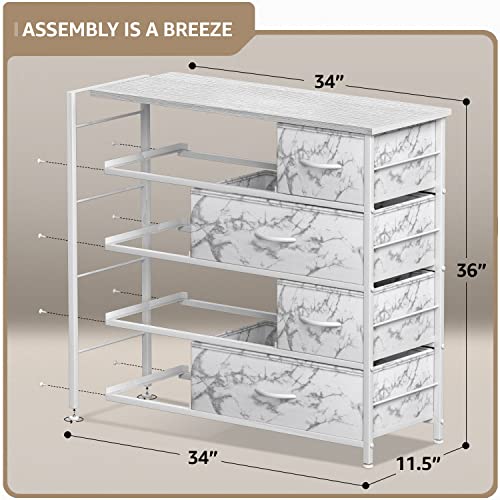 Sorbus Dresser For Bedroom With 8 Drawers - Tall Chest Storage Tower Unit, For Closet, Hallway, Nursery, Entryway Organization - Steel Frame, Wood Top (Marble White – White Frame) #TOP2