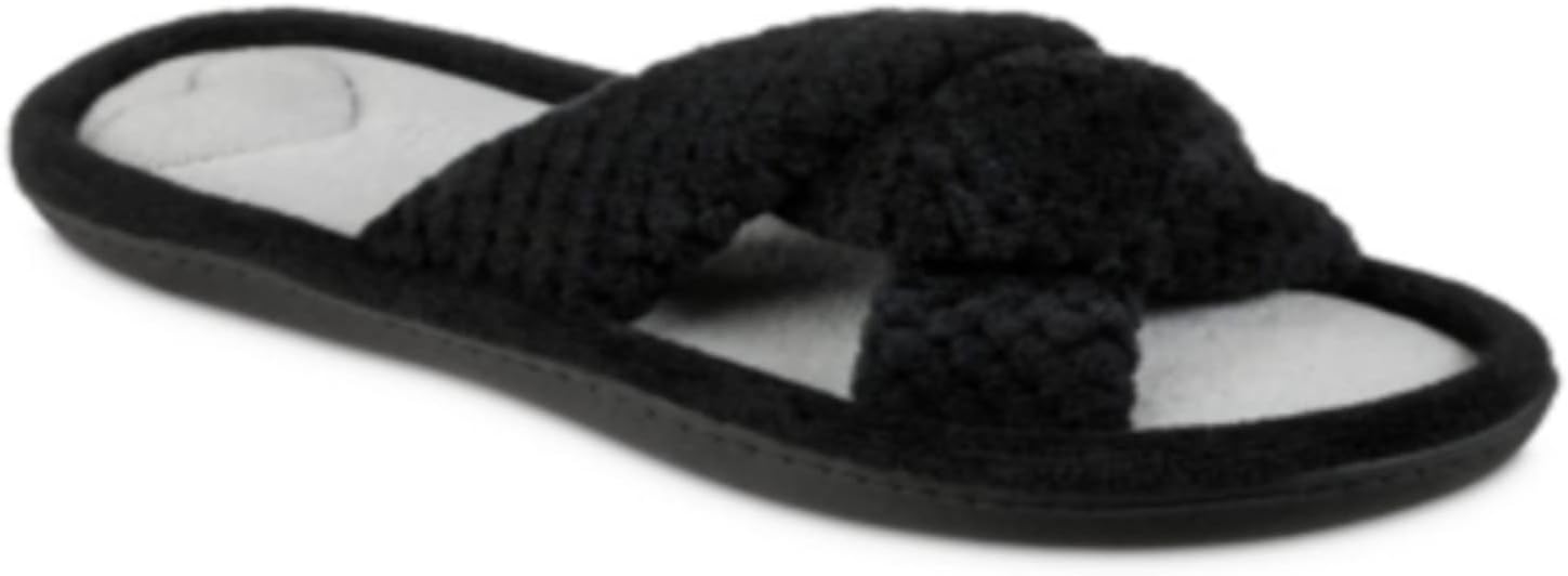 Amazon.com | Isotoner Womens Black Microterry Signature Popcorn Round ...