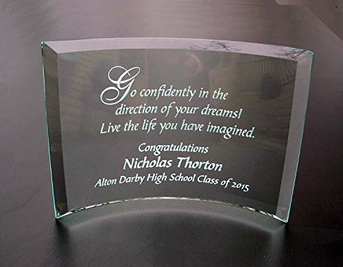 Crystal Etch - Custom Personalized Award Plaque, Recognition, Graduation, Appreciation, Achievement, Sandblasted Etched Glass Crescent #TOP2