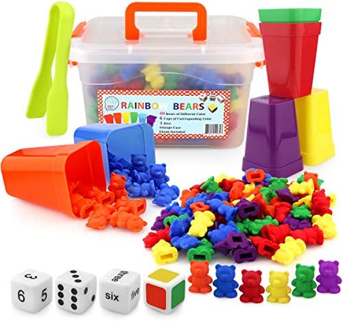 SET4kids Counting Bears with Matching/Sorting Cups, 4 Dice, Tweezers and an Activity e-Book. for Toddler Games | Early Childhood Education. 71 pc Game Set