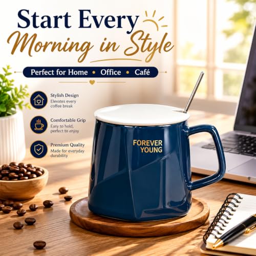 Image of Vasukie 3D Coffee Mug with Lid & Steel Spoon, Mugs for Coffee, Rakhi for Brother, Gifts for Woman,Birthday Gift, Ceramic Mug, 3D Coffee Mug (Drak Blue)