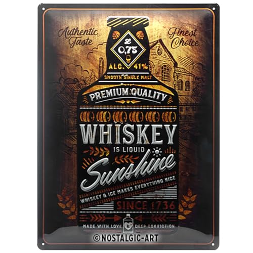 Nostalgic-Art Plaque vintage Whiskey Sunshine – Idée de cadeau pour les amateurs de whisky, en métal, Design retro pour la décoration, 30 x 40 cm