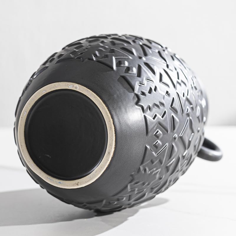18 * 25 * 10 cm Vaso in Rilievo Semplice Vaso in Ceramica Opaco Bianco/Nero Rustico per Erba di Pampa Neutro Boho Decor Stile Minimalismo Nordico