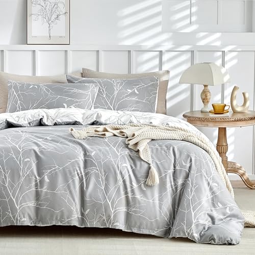 Tokokimo Housse de Couette 240 x 260 avec 2 Taies d'oreiller 65x65 cm - Motif de Branche réversible - Parure de lit 240 x 260-100% Microfibre Parure Couette...
