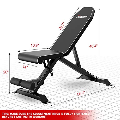 JOROTO Adjustable Weight Bench Strength Training Incline Decline Bench Full Body Workout Bench 8 Adjustable Angles Exercise Bench for Home Gym