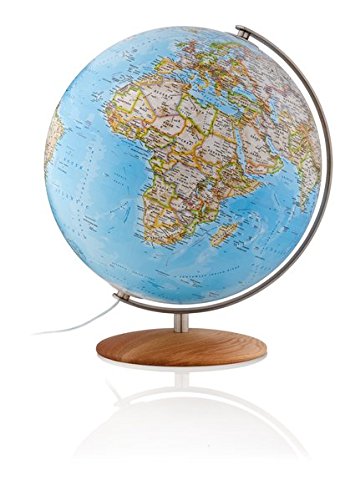 National Geographic Fusion 3702 classic: Leuchtglobus 37 cm, handkaschiert, Edelstahlmeridian, Eichenholzfuß