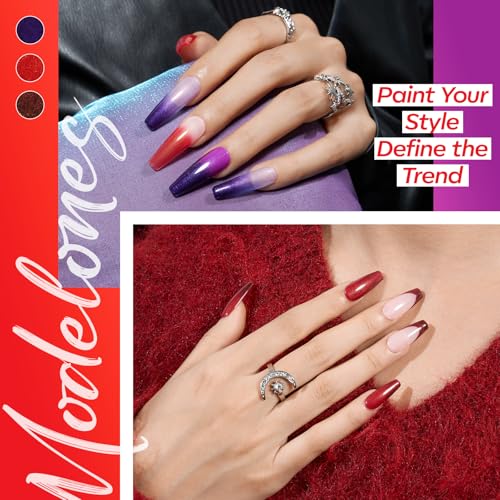Image of modelones Color Changing Gel Nail Polish Set, 6 Colors Temperature Changing Mood Red Black Blue Glitter Gel Polish Colors Collection Soak Off Holiday Salon DIY at Home