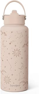 Celestial Stainless Steel Water Bottle 32 Ounces with Lid & Straw, Sport Insulated Bottles for Girls Women