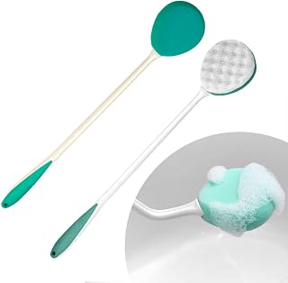 2 Pack Helping Hand Company Long Reach Sponges. Comfi-Grip Long Handled Sponge + Long Handle Exfoliating Washing Sponge 26"/66cm Long. Bendable Shower Sponges for Elderly or Disabled