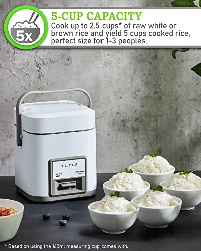 Tlog Mini Rice Cooker 2.5-Cup Uncooked(5-Cup Cooked), Healthy Ceramic Coating 1.2L Small Rice Cooker For 1-3 People, Portable Travel Rice Cooker With Steam Tray, Rice Maker For Grains, White Rice, Oatmeal, Veggies #TOP3