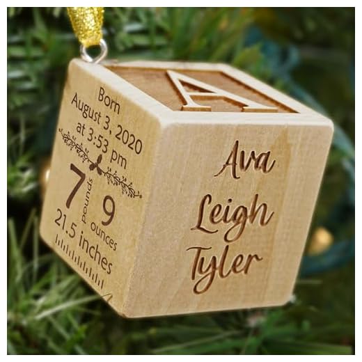Babys First Christmas Ornament 2025 (with Birth Stats) Custom Engraved Baby Block Ornaments - Perfect Baby Essentials - Baby Announcement Sign Nursery Decor stat Statistics Details