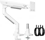 monTEK Heavy-Duty Monitor Arm for 17-57" Ultrawide, 59.4 lbs, White | Pneumatic lift, quick-release VESA 75/100 plate, full motion, clamp/grommet bases and hidden cable routing