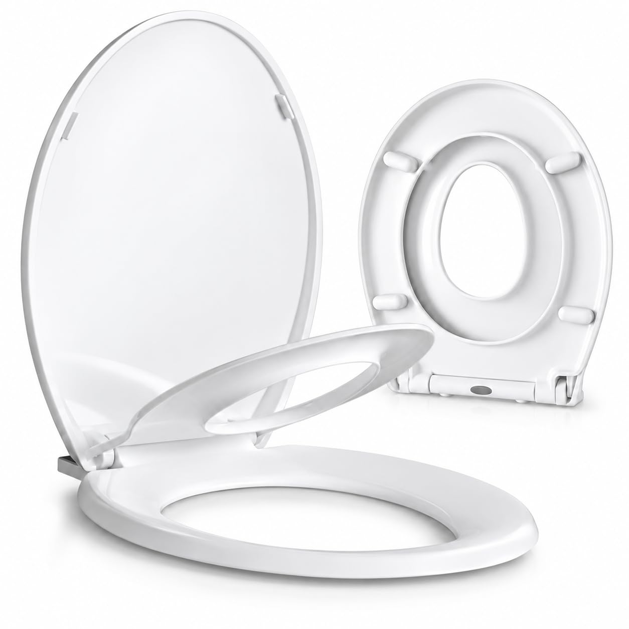 O-Shape Soft Close Family Toilet Seat, Universal Oval Toilet Seat with Slow Close Hinges, Heavy Duty Top Fixing Seat, Comfortable & Durable Bathroom Replacement for Adults and Children