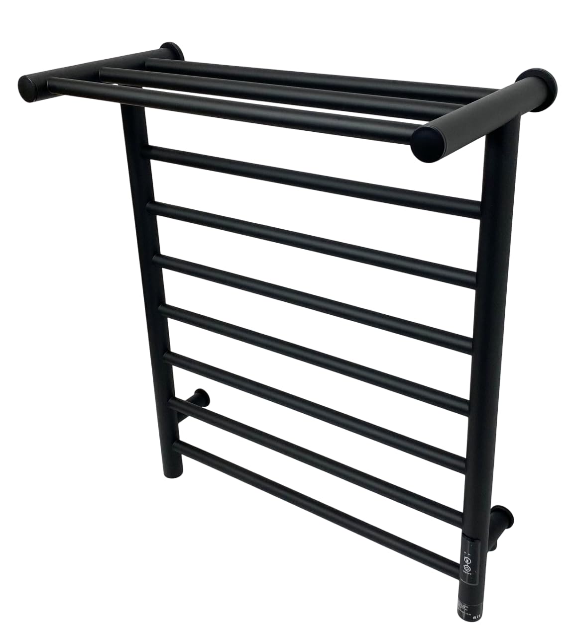 550mm x 660mm Dry Electric Polish Matt Black Towel Rail Radiator With Shelf High Energy Efficient 2/4 Hour Timer Bathroom Heater