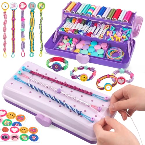 Kit de fabrication de bracelets d'amitié pour filles avec boîte, kit DIY Arts et Crafts pour enfants de 8 à 12 ans, cadeaux d'anniversaire ou de Noël pour les enfants de 6 à 12 ans Pourpre