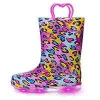 EUXTERPA Light Up Wellies for Boys Girls, Girl Leopard Kids Welly Boots Children Wellingtons Waterproof Boots with Handle Size 13 UK Child