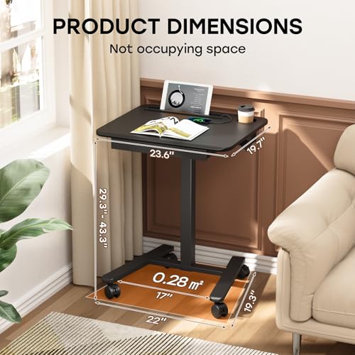 Image of Small Mobile Standing Desk with Drawer, 23.6 inchx19.7 inch Rolling Laptop Cart on Wheels, Height Adjustable Sit Stand Computer Workstation with Storage for Compact Space, Black