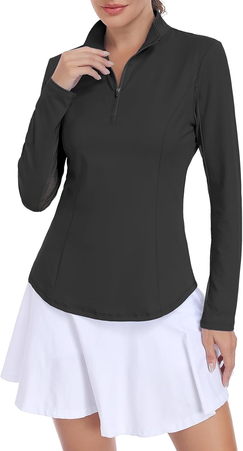 Soneven Women's Long Sleeve Golf Shirts Moisture Wicking Mesh Polo Shirt 1/4 Zip Pullover Athletic Collared Workout Tops