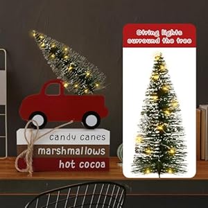 Christmas Decorations Indoor Christmas Decor Wooden Book Stack Red Truck with LED Lighted Tree Christmas Signs for Table Tiered Tray Shelf and Mantel Holiday Decor for HomeOffice