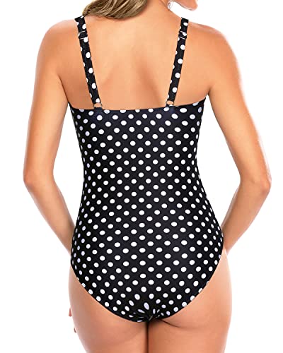 Aqua Eve One Piece Bathing Suit For Women Tummy Control Swimsuit Slimming Vintage Swimwear Black Polka Dot L #TOP2