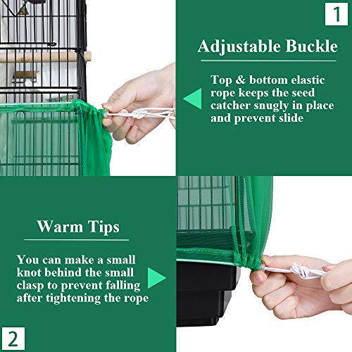 ASOCEA Extra Large Bird Cage Seed Catcher Seeds Guard Skirt Birdcage Nylon Mesh Netting Parrot Parakeet Lovebirds Round Square Cage - Green (Not Include Birdcage) - Image 6