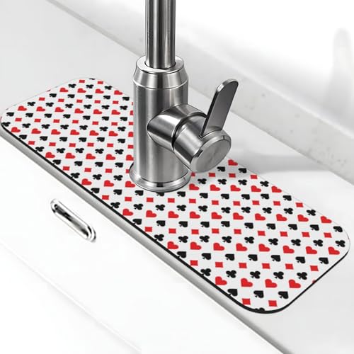 Hearts Spades Poker Faucet Mat, Absorbent Sink Splash Guard