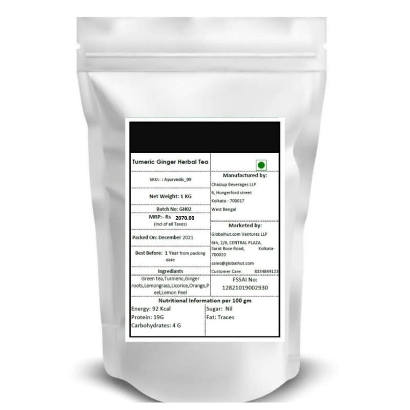 Image of Siyacha Tea Turmeric Ginger Green Tea, Whole Leaf Loose Chai Patti, Immunity Boosting, Antioxidant Rich Blend, Natural Detox Herbal Blend, Super Food Blend, 1KG