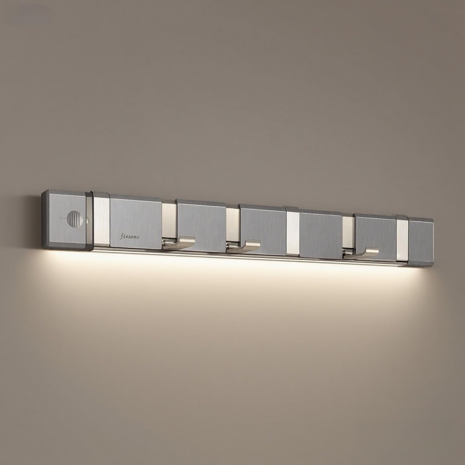 Wall Mount Lighted Folding Coat Hooks, Stainless Steel 6 Hooks Rack with Motion Sensor LED Light for Wall Coat Hanger Bathroom Shower Entryway Living Room Bedroom