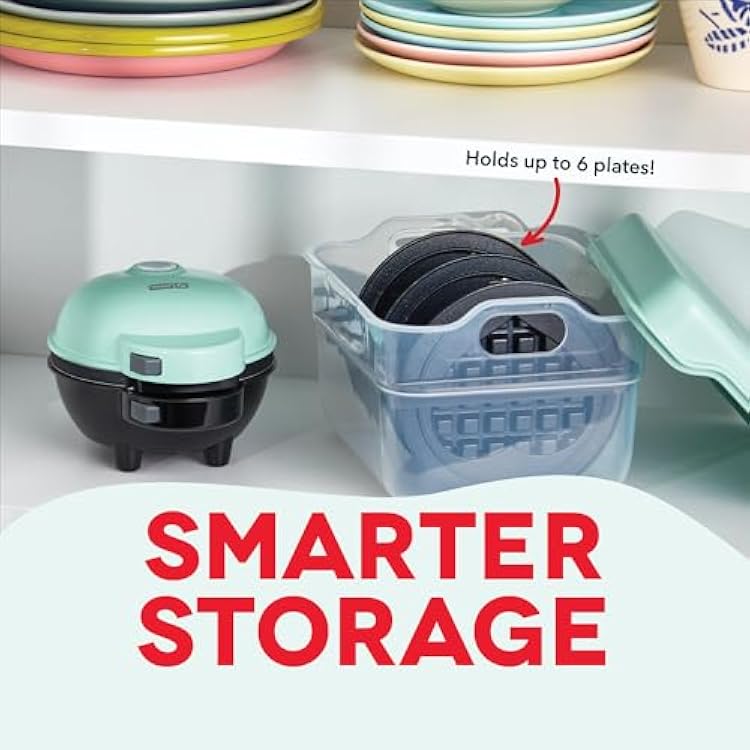 DASH MultiMaker Mini System Removable Plate Storage Case - Plate Organizer with Lid - Stackable Countertop or Cabinet Organizer Storage for Removable Plates - Aqua