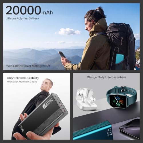 Image of boAt (2026 Launch) Energyshroom PB401 20000 mAh 22.5W Fast Charging Power Bank (4X Output Ports, Supports Android, iPhone, Tablets, Earbuds, etc.), USB Type C (Onyx Black)