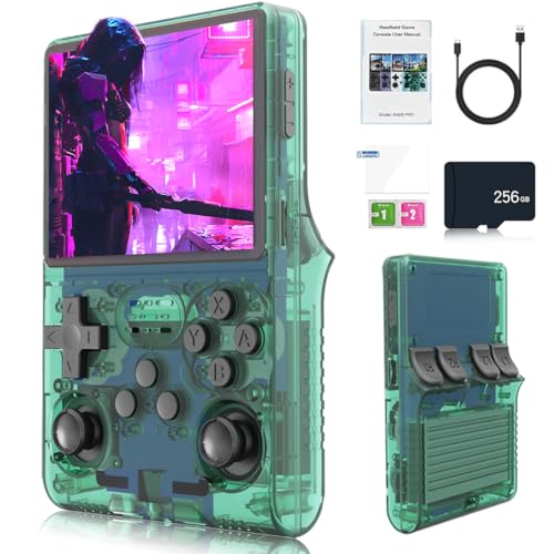 Nuova console di gioco portatile R40S Pro 30000 in 1 256G, schermo IPS da 3,5 pollici, sistema Linux, mini console video retrò integrata con 45+ emulatori, batteria da 3800 mAh (verde traslucido)