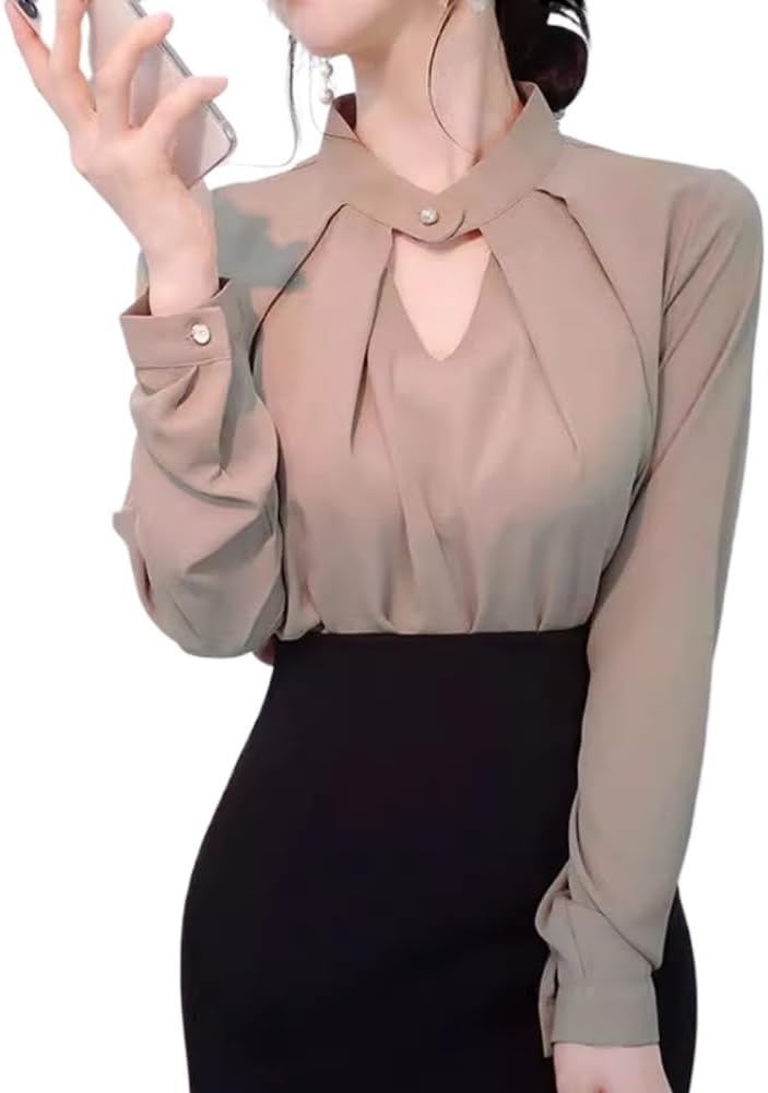 French Neck Shirt for Women in Spring and Autumn Temperament top