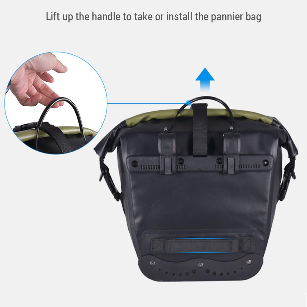 Borsa per Portapacchi Posteriore Impermeabile da 25 Litri per Bici Verde Militare di Grande capacità Materiale in PVC Ciclo di Guida