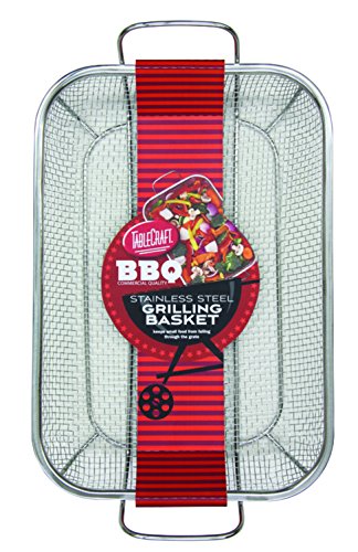 TableCraft BBQ Rectangular Grilling Basket with Handle, Silver, Medium