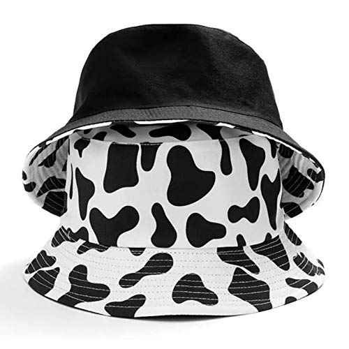 Inogih Unisex Cow Pattern Print Bucket-Hat Double-Side-Wear Reversible Fisherman-Cap (Black) #TOP2