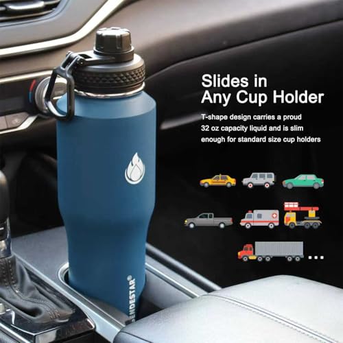 Image of SENDESTAR Water Bottle 32oz,2 Lids(Straw lid),Wide Mouth Stainless Steel Vacuum Insulated Double Wall Keep Liquids Cold or Hot All Day,Sweat Proof Sport Design,Fit Car Cup Holder(Cobalt)