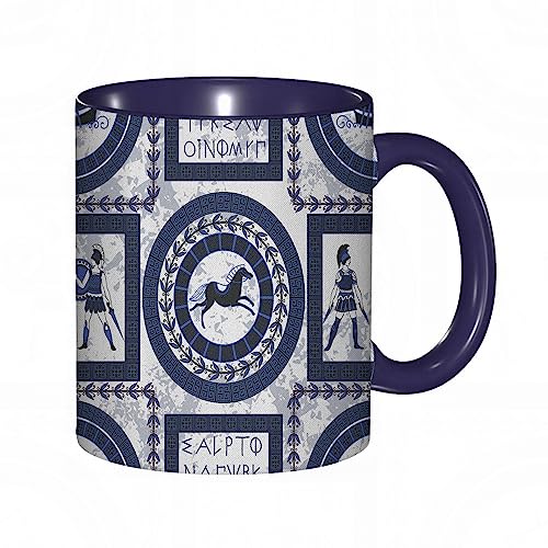Tasse Keramik Griechisches Königreich Held antikes griechisches Alphabet rhythmisches Muster alte Kaffeetassen Große 330ml Mit Henkel 100% Handbemalt Trinkgläser Mit Griff Personalisierte Geschenk