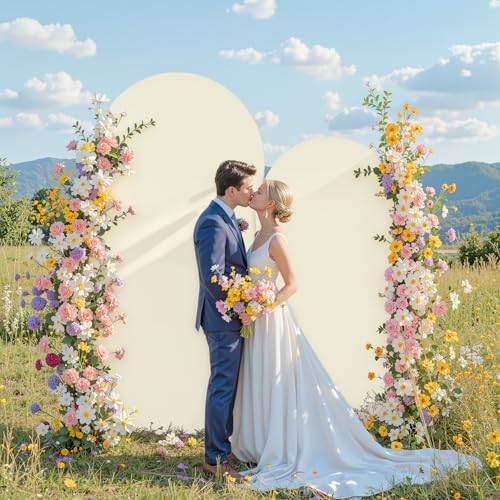 Image of Beige Arch Cover Set of 2-7.2 and 6ft Beige Arch Backdrop Cover Spandex Wedding Arch Stand Cover for Bridal Shower Birthday Party Baby Shower Banquet Photo Arches Background Decorations