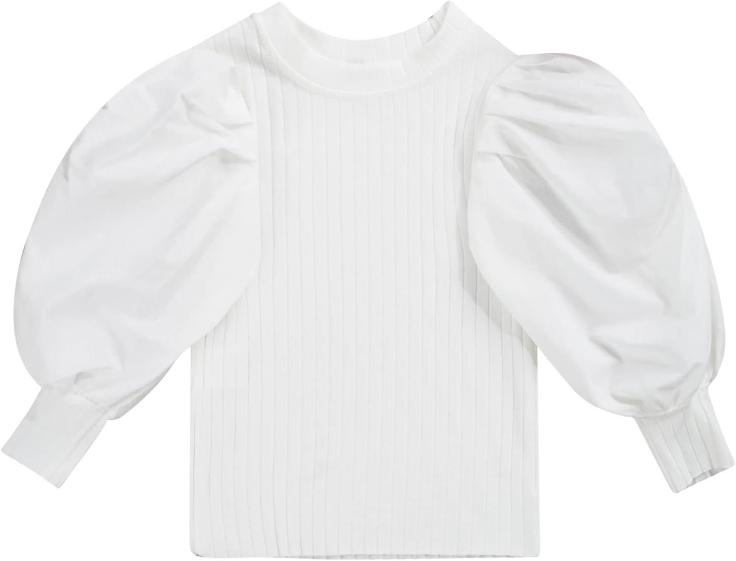 JEATHA Toddler Girls Puff Long Sleeve T-Shirt Solid Color Ribbed Knit Tee Blouse Fashion Fall Tops