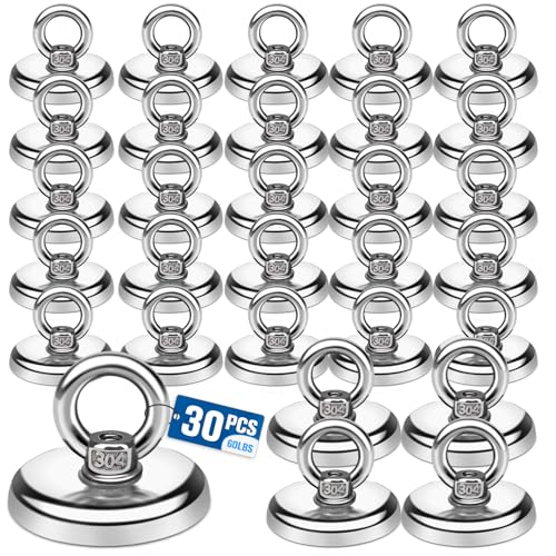 E BAVITE Magnetic Hooks,60lbs Heavy Duty Rare Earth Neodymium Magnets with Countersunk Hole Eyebolt, Perfect for Home, Kitchen, Workplace, Office and Garage, 30 Packs